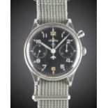 A GENTLEMAN'S STAINLESS STEEL BRITISH MILITARY LEMANIA SINGLE BUTTON ROYAL NAVY PILOTS CHRONOGRAPH