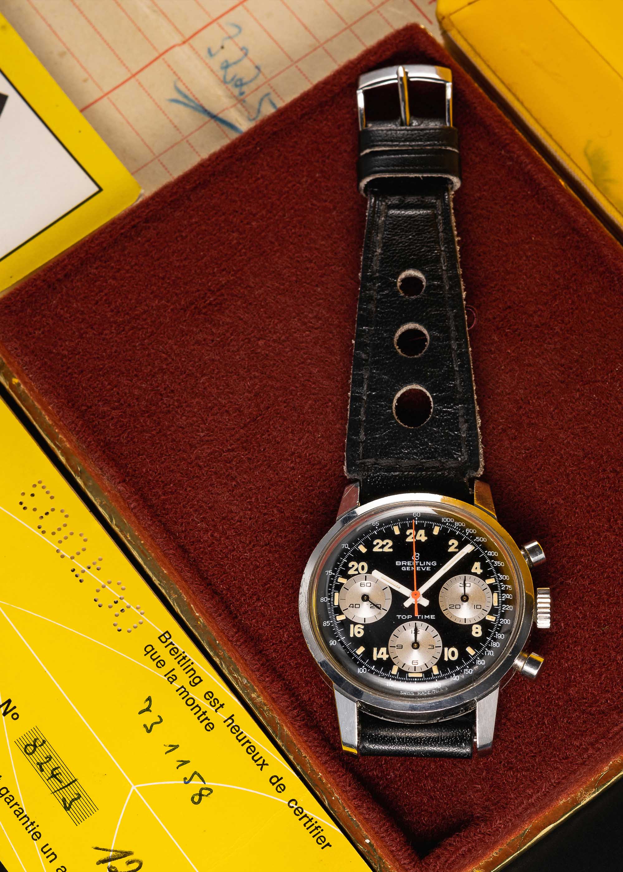 A RARE GENTLEMAN'S STAINLESS STEEL BREITLING TOP TIME 24 HOUR CHRONOGRAPH WRIST WATCH DATED 1973,