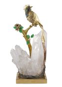 A FINE & RARE GEM SET OBJET D'ART MODEL OF A BIRD OF PARADISE CIRCA 1980s, WITH ITS ORIGINAL FITTED