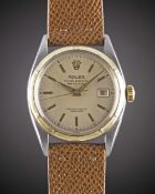 A GENTLEMAN'S STEEL & GOLD ROLEX OYSTER PERPETUAL DATEJUST WRIST WATCH CIRCA 1962, REF. 6105 WITH