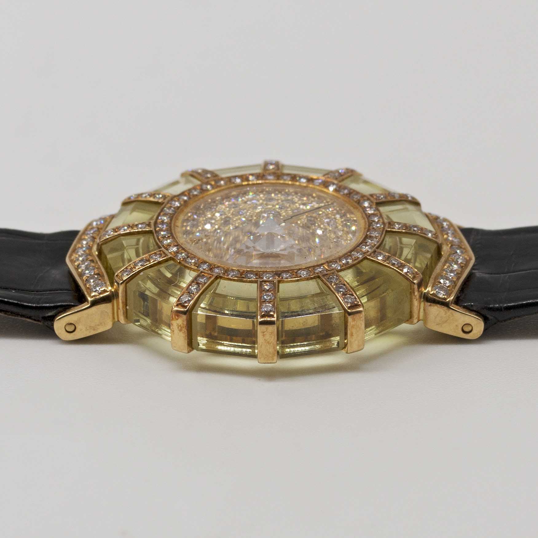 A LADIES 18K SOLID GOLD, DIAMOND & YELLOW CRYSTAL CORUM PRINCESS LIMELIGHT WRIST WATCH CIRCA - Image 8 of 9