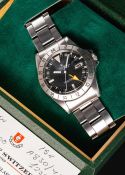 A RARE GENTLEMAN'S STAINLESS STEEL ROLEX OYSTER PERPETUAL DATE EXPLORER II "ORANGE HAND" BRACELET