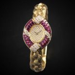 A LADIES 18K SOLID GOLD, DIAMOND & RUBY THE ROYAL DIAMOND BRACELET WATCH CIRCA 1990s, WITH