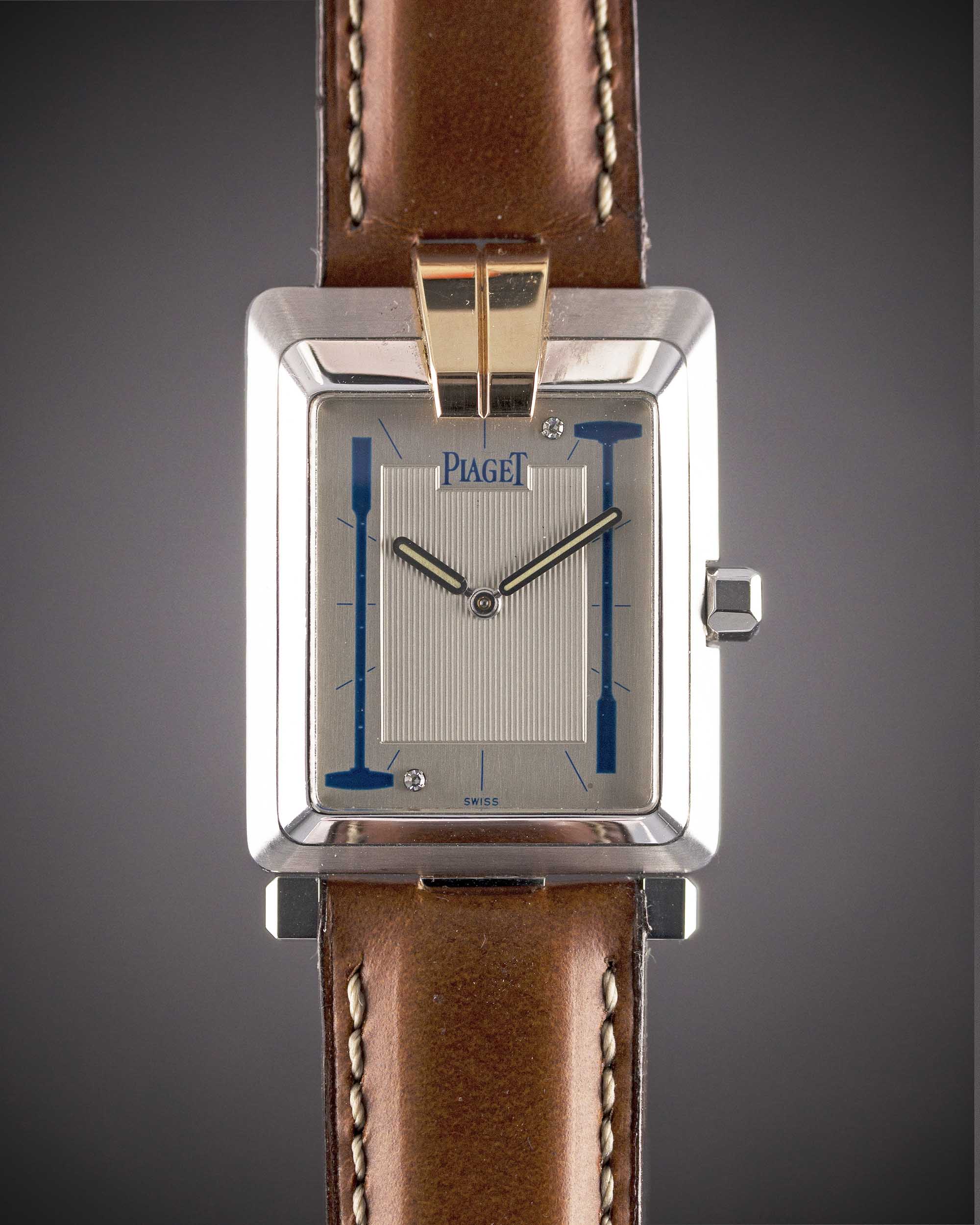 A GENTLEMAN'S SIZE 18K SOLID WHITE & YELLOW GOLD PIAGET POLO MECANIQUE WRIST WATCH CIRCA 1990s, REF.