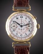 A GENTLEMAN'S LARGE SIZE 18K SOLID GOLD EBERHARD & CO SINGLE BUTTON CHRONOGRAPH WRIST WATCH CIRCA