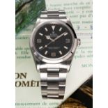 A RARE GENTLEMAN'S STAINLESS STEEL ROLEX OYSTER PERPETUAL EXPLORER "BLACK OUT" BRACELET WATCH