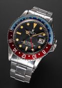 A GENTLEMAN'S STAINLESS STEEL ROLEX OYSTER PERPETUAL GMT MASTER "PEPSI" BRACELET WATCH CIRCA 1972,