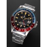 A GENTLEMAN'S STAINLESS STEEL ROLEX OYSTER PERPETUAL GMT MASTER "PEPSI" BRACELET WATCH CIRCA 1972,