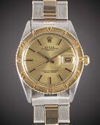 A GENTLEMAN'S STEEL & GOLD ROLEX OYSTER PERPETUAL DATEJUST TURNOGRAPH BRACELET WATCH CIRCA 1976,