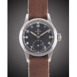 A GENTLEMAN'S STAINLESS STEEL BRITISH MILITARY OMEGA W.W.W. WRIST WATCH CIRCA 1945, PART OF THE "