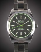 A GENTLEMAN'S BLACK COATED STAINLESS STEEL BAMFORD ROLEX OYSTER PERPETUAL "GREEN GLASS" MILGAUSS