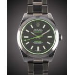 A GENTLEMAN'S BLACK COATED STAINLESS STEEL BAMFORD ROLEX OYSTER PERPETUAL "GREEN GLASS" MILGAUSS