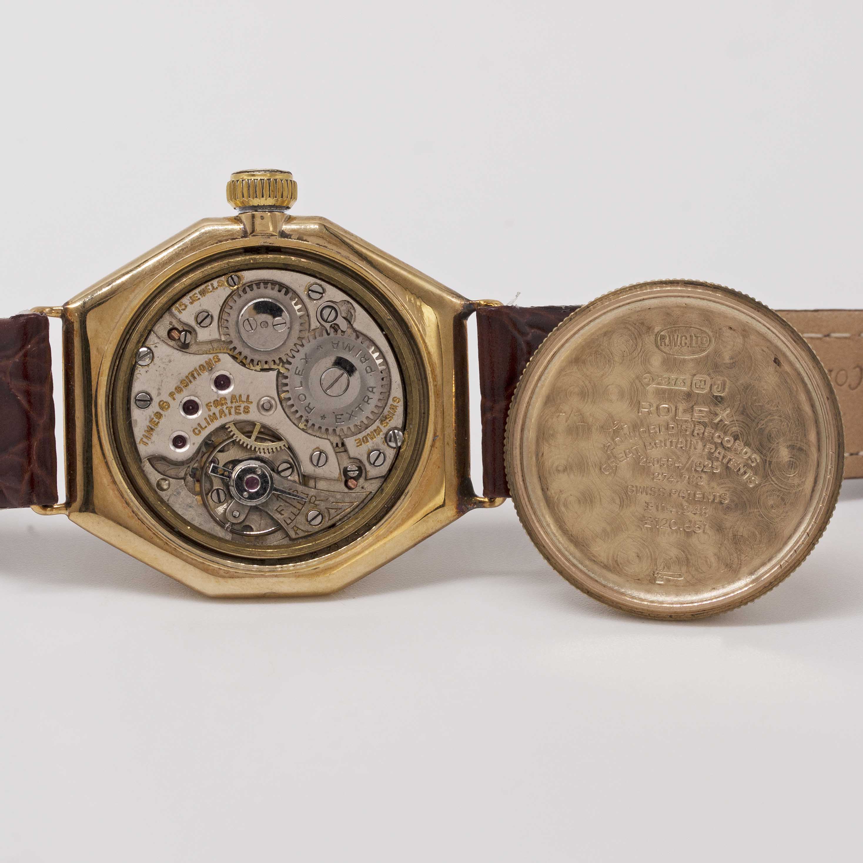 Vintage Octagonal Gold Case Leather Wrist Watch