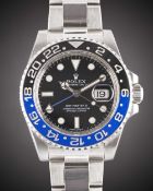 A GENTLEMAN'S STAINLESS STEEL ROLEX OYSTER PERPETUAL DATE GMT MASTER II "BATMAN" BRACELET WATCH