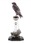 A FINE & RARE OBJET D'ART MODEL OF FALCON PERCHED ON PEDESTAL CIRCA 1980, BASE ENGRAVED ASPREY