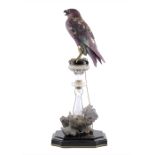 A FINE & RARE OBJET D'ART MODEL OF FALCON PERCHED ON PEDESTAL CIRCA 1980, BASE ENGRAVED ASPREY