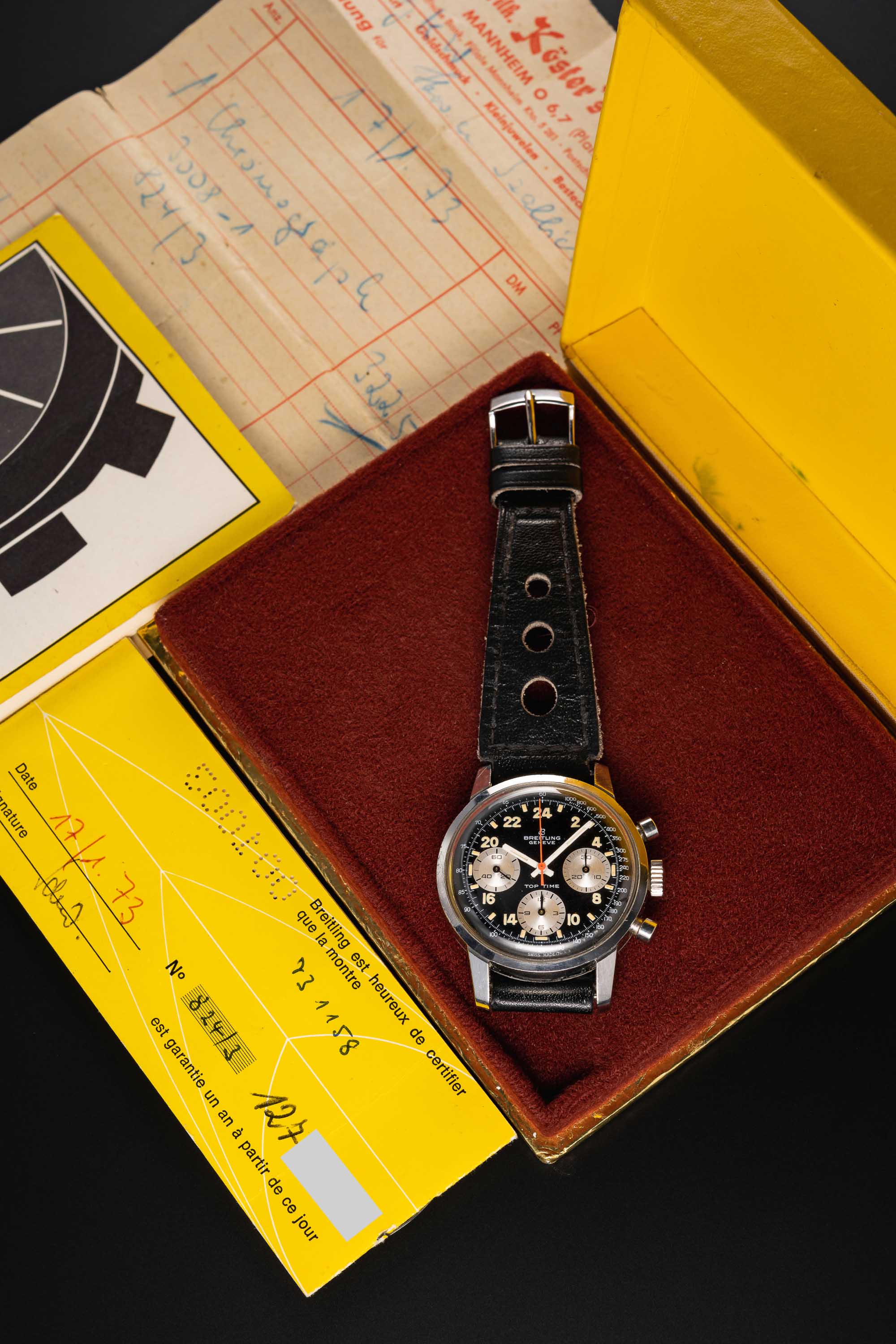 A RARE GENTLEMAN'S STAINLESS STEEL BREITLING TOP TIME 24 HOUR CHRONOGRAPH WRIST WATCH DATED 1973, - Image 2 of 5