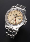 A RARE GENTLEMAN'S STAINLESS STEEL ROLEX OYSTER PERPETUAL DATE EXPLORER II BRACELET WATCH CIRCA