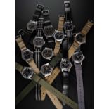 A COMPLETE SET OF GENTLEMAN'S BRITISH MILITARY "DIRTY DOZEN" W.W.W. WRIST WATCHES CIRCA 1945, TO