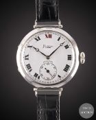 A GENTLEMAN'S SOLID SILVER LONGINES MAPPIN OFFICERS WRIST WATCH CIRCA 1918, ENAMEL DIAL WITH ROMAN