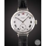 A GENTLEMAN'S SOLID SILVER LONGINES MAPPIN OFFICERS WRIST WATCH CIRCA 1918, ENAMEL DIAL WITH ROMAN