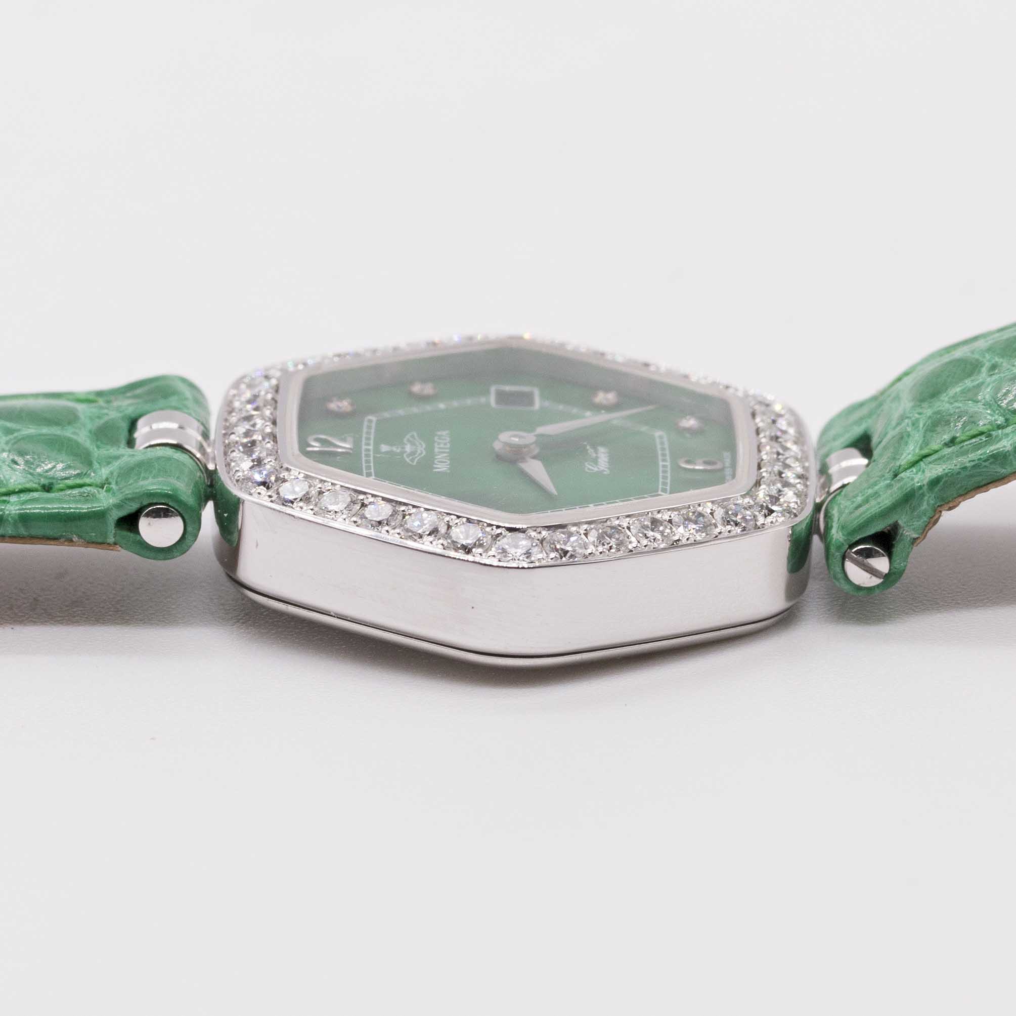 A LADIES 18K SOLID WHITE GOLD & DIAMOND MONTEGA WRIST WATCH CIRCA 1990s, WITH ORIGINAL DIAMOND SET - Image 7 of 8