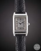 A LADIES STAINLESS STEEL & DIAMOND JAEGER LECOULTRE REVERSO WRIST WATCH CIRCA 2000 WITH JAEGER