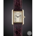 A GENTLEMAN'S SIZE SOLID SILVER GILT MUST DE CARTIER TANK VERMEIL WRIST WATCH CIRCA 1990s, REF. 1615