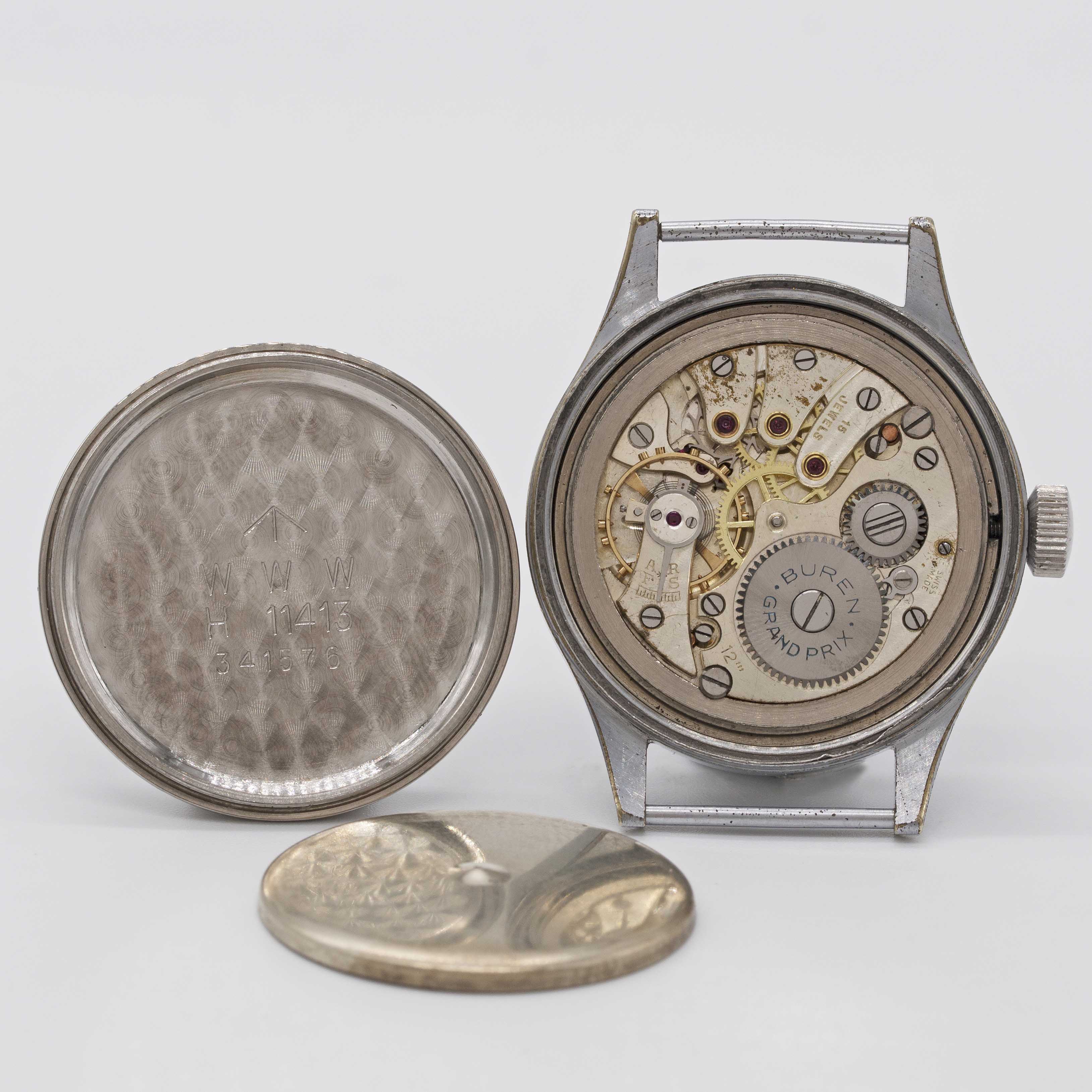 A GENTLEMAN'S BRITISH MILITARY BUREN GRAND PRIX W.W.W. WRIST WATCH CIRCA 1945, PART OF THE "DIRTY - Image 6 of 8