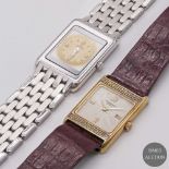 A LOT OF TWO LADIES WATCHES TO INCLUDE AN 18K SOLID YELLOW GOLD ROBERGE WRIST WATCH & AN 18K SOLID