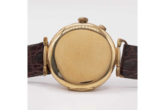 A GENTLEMAN'S LARGE SIZE 18K SOLID GOLD EBERHARD & CO SINGLE BUTTON CHRONOGRAPH WRIST WATCH CIRCA - Image 6 of 10