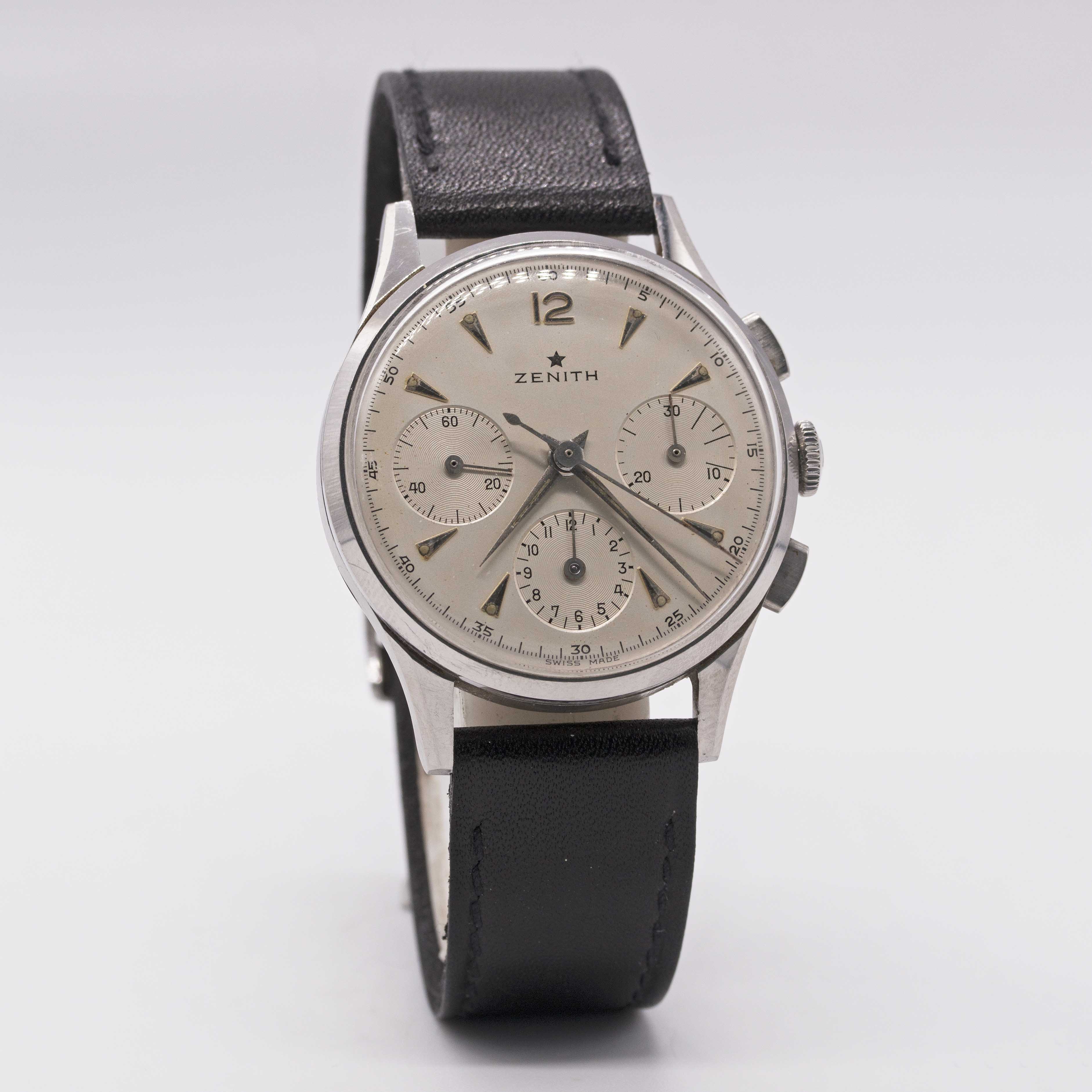 A GENTLEMAN'S STAINLESS STEEL ZENITH CHRONOGRAPH WRIST WATCH CIRCA 1960, WITH CAL. 156H MOVEMENT - Image 4 of 8