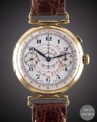 A GENTLEMAN'S LARGE SIZE 18K SOLID GOLD EBERHARD & CO SINGLE BUTTON CHRONOGRAPH WRIST WATCH CIRCA