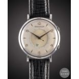 A GENTLEMAN'S STAINLESS STEEL JAEGER LECOULTRE MEMOVOX ALARM WRIST WATCH CIRCA 1960, WITH REFINISHED