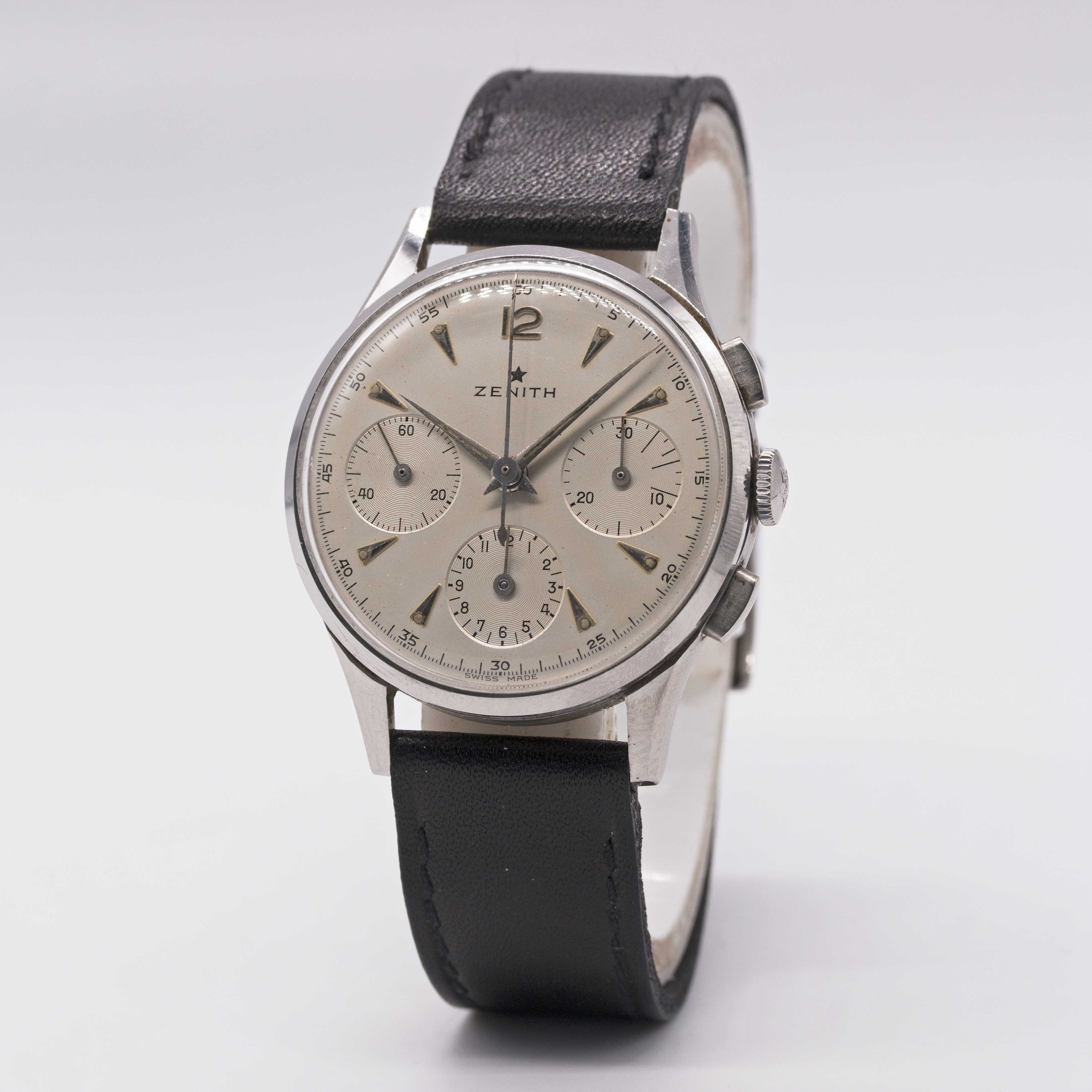 A GENTLEMAN'S STAINLESS STEEL ZENITH CHRONOGRAPH WRIST WATCH CIRCA 1960, WITH CAL. 156H MOVEMENT - Image 3 of 8