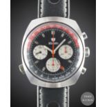 A GENTLEMAN'S NIVADA GMT "COKE" CHRONOGRAPH WRIST WATCH CIRCA 1970, REF. 5750 Movement: 17J,