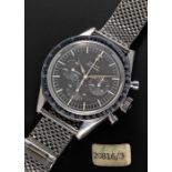 A POSSIBLY UNIQUE GENTLEMAN'S STAINLESS STEEL OMEGA SPEEDMASTER CHRONOGRAPH BRACELET WATCH CIRCA