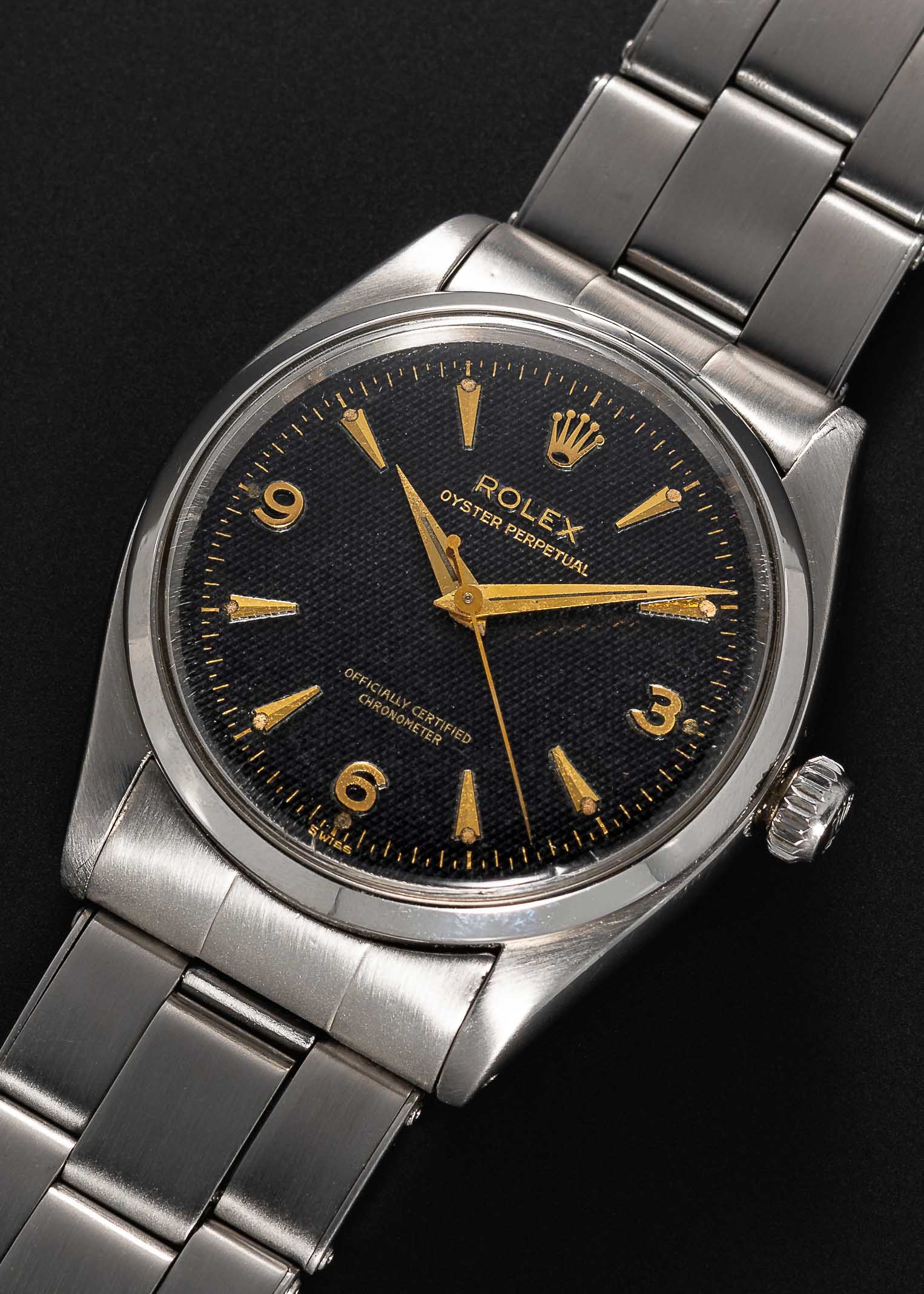 A RARE GENTLEMAN'S STAINLESS STEEL ROLEX OYSTER PERPETUAL BRACELET WATCH CIRCA 1956, REF. 6564