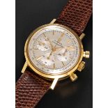 A FINE GENTLEMAN'S 18K SOLID YELLOW GOLD OMEGA SEAMASTER CHRONOGRAPH WRIST WATCH CIRCA 1965, REF.