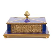 A FINE & RARE SOLID SILVER GILT & LAPIS LAZULI TABLE TOP CIGAR OR CIGARETTE BOX CIRCA 1980s A square