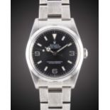 A GENTLEMAN'S STAINLESS STEEL ROLEX OYSTER PERPETUAL EXPLORER BRACELET WATCH DATED 2004, REF. 114270