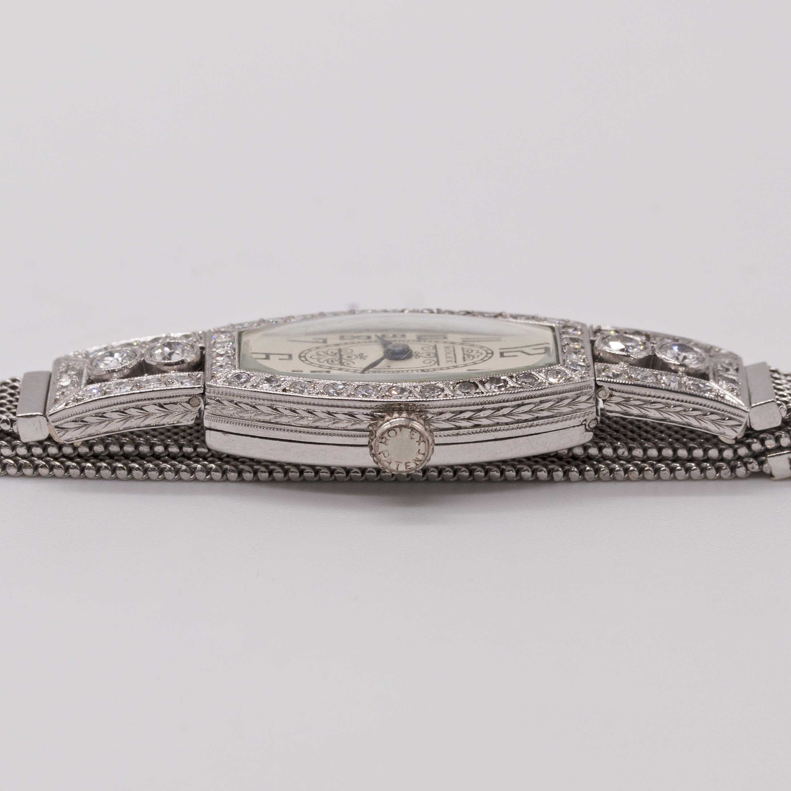 A LADIES PLATINUM, 9CT WHITE GOLD & DIAMOND ROLEX COCKTAIL BRACELET WATCH CIRCA 1930, REF. 705 - Image 11 of 12