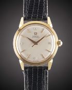 A FINE GENTLEMAN'S 18K SOLID ROSE GOLD OMEGA AUTOMATIC WRIST WATCH CIRCA 1952, REF. 2736 S.C WITH