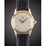 A FINE GENTLEMAN'S 18K SOLID ROSE GOLD OMEGA AUTOMATIC WRIST WATCH CIRCA 1952, REF. 2736 S.C WITH