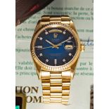 A RARE GENTLEMAN'S 18K SOLID YELLOW GOLD ROLEX OYSTER PERPETUAL DAY DATE PRESIDENT BRACELET WATCH