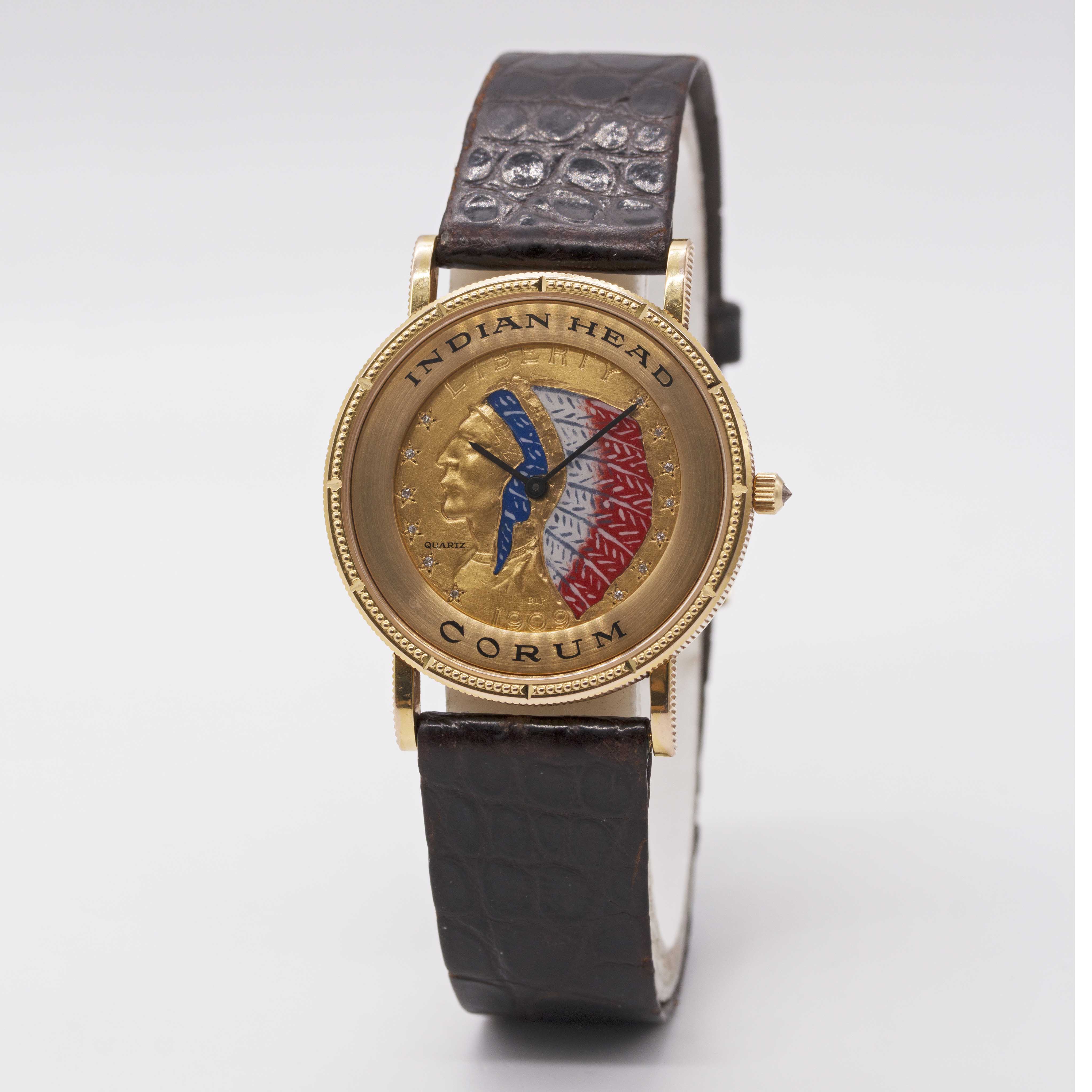 AN 18K SOLID YELLOW GOLD CORUM INDIAN HEAD FIVE DOLLAR COIN WRIST WATCH CIRCA 1990 Movement: Quartz. - Image 4 of 10