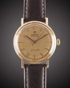 A GENTLEMAN'S 18K SOLID ROSE GOLD OMEGA SEAMASTER AUTOMATIC WRIST WATCH CIRCA 1960s, WITH BRUSHED