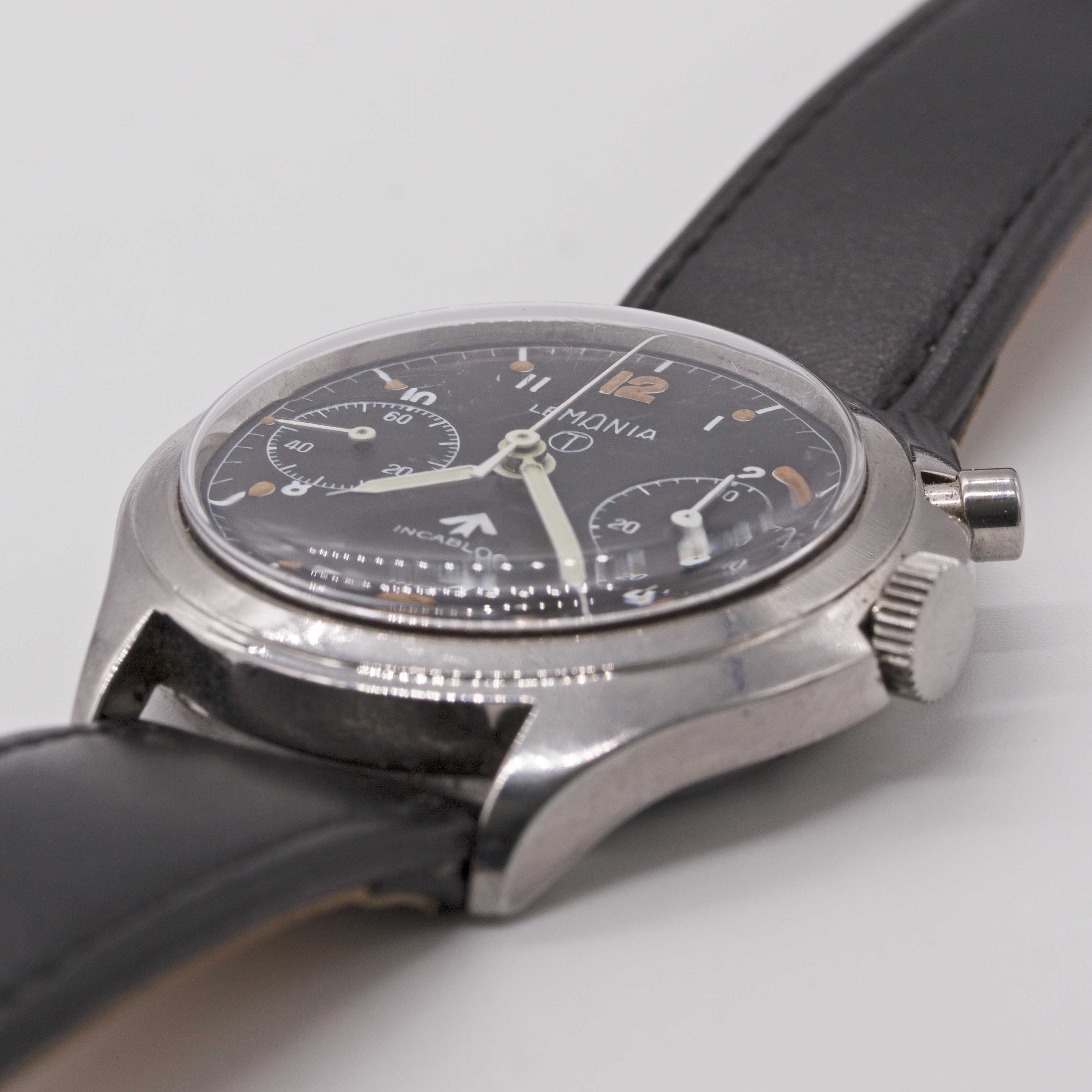 A GENTLEMAN'S STAINLESS STEEL BRITISH MILITARY LEMANIA SINGLE BUTTON ROYAL NAVY CHRONOGRAPH WRIST - Image 3 of 9