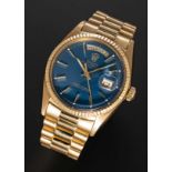 A GENTLEMAN'S 18K SOLID YELLOW GOLD ROLEX OYSTER PERPETUAL DAY DATE PRESIDENT BRACELET WATCH CIRCA