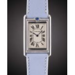 A GENTLEMAN'S STAINLESS STEEL CARTIER TANK BASCULANTE "JUMBO" WRIST WATCH CIRCA 2000s, REF. 2390